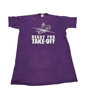 Jerzees Graphic Tee Ready For Takeoff Purple One Size Military 90s Vtg‎ USA